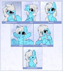 Size: 1212x1365 | Tagged: safe, artist:little-sketches, oc, oc only, oc:sea fluff, pegasus, pony, chest fluff, chibi, expressions, eye clipping through hair, female, mare, solo, tongue out