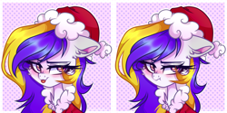 Size: 2042x1024 | Tagged: safe, artist:_spacemonkeyz_, oc, pony, blushing, bust, christmas, female, hat, holiday, mare, portrait, santa hat, solo, tongue out