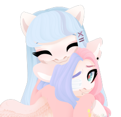 Size: 2262x2194 | Tagged: safe, artist:nika-rain, oc, earth pony, pegasus, pony, commission, cute, female, hug, ych result, your character here