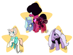 Size: 1026x779 | Tagged: safe, artist:mynder, pony, amethyst (steven universe), cartoon network, garnet (steven universe), pearl (steven universe), ponified, steven universe