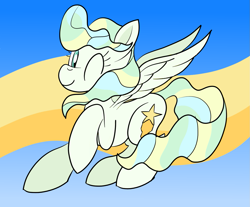 Size: 1303x1080 | Tagged: safe, artist:notadeliciouspotato, vapor trail, pegasus, pony, abstract background, cute, female, looking at you, mare, one eye closed, solo, spread wings, vaporbetes, wings, wink