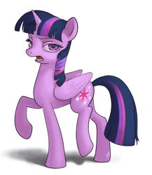 Size: 991x1140 | Tagged: safe, alternate version, artist:amarthgul, twilight sparkle, twilight sparkle (alicorn), alicorn, pony, annoyed, background removed, female, mare, raised hoof, simple background, solo, white background