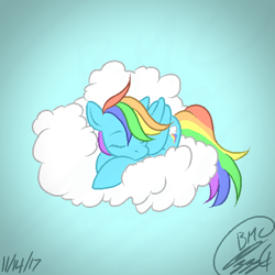 Size: 512x512 | Tagged: safe, artist:ozzyg, rainbow dash, pegasus, pony, cloud, eyes closed, female, mare, on a cloud, solo