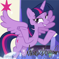 Size: 235x235 | Tagged: safe, edit, edited screencap, screencap, twilight sparkle, twilight sparkle (alicorn), alicorn, pony, shadow play, autograph, autograph meme, cropped, cutie map, donald trump, female, meme, shrug, signature, text, throne