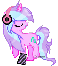 Size: 360x410 | Tagged: safe, artist:xylenneisnotamazing, derpibooru import, oc, oc only, oc:melody tunes, pony, unicorn, base used, eyes closed, female, headphones, mare, simple background, solo, transparent background, watermark