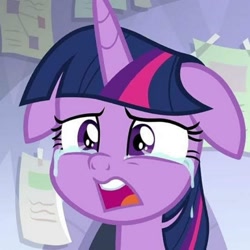 Size: 900x900 | Tagged: safe, screencap, twilight sparkle, twilight sparkle (alicorn), alicorn, pony, the ending of the end, bust, cropped, crying, floppy ears, sad, scared, solo
