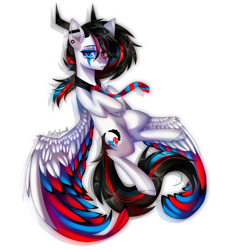 Size: 1182x1308 | Tagged: safe, artist:huirou, derpibooru import, oc, oc only, oc:huirou lazuli, pegasus, pony, female, horn, mare, necktie, simple background, solo, white background