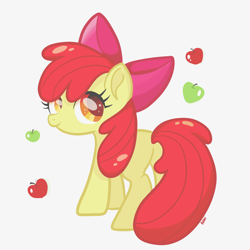 Size: 1280x1280 | Tagged: safe, artist:konibeary, apple bloom, earth pony, pony, adorabloom, apple, blank flank, cute, female, filly, food, solo