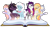 Size: 1372x802 | Tagged: safe, artist:aledera, derpibooru import, oc, oc only, oc:dainty daffodil, oc:dazzle glow, oc:first snow, oc:minty treats, oc:nebula, oc:rosely, earth pony, pegasus, pony, unicorn, base used, book, female, flawless, mare