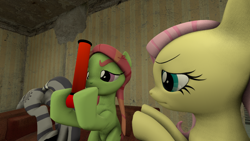 Size: 1280x720 | Tagged: safe, artist:citizenartist, fluttershy, tree hugger, zecora, earth pony, pegasus, pony, zebra, 3d, ass up, bong, butt, drug use, high, plot, source filmmaker