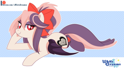 Size: 3000x1674 | Tagged: safe, artist:xwhitedreamsx, oc, oc:sweet velvet, bat pony, pony, bat pony oc, female, looking at you, mare, patreon, patreon logo, red eyes, smiling, solo