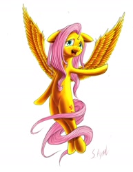 Size: 1700x2200 | Tagged: safe, artist:sayaal, fluttershy, pegasus, pony, simple background, singing, solo