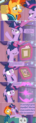 Size: 1366x4632 | Tagged: safe, edit, edited screencap, screencap, score, sunburst, twilight sparkle, twilight sparkle (alicorn), alicorn, pony, a trivial pursuit, angry, bell, betrayal, betrayed, book, comic, curtains, daring do book, floppy ears, frazzled, hypocrisy, hypocrite, levitation, magic, messy mane, notepad, screencap comic, speech bubble, table, telekinesis, teleportation, upset