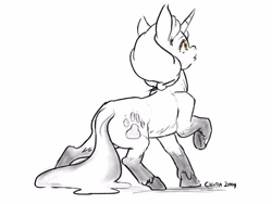 Size: 4096x3072 | Tagged: safe, artist:cigitia, oc, oc only, oc:foxtrot, pony, unicorn, cutie mark, female, grayscale, mare, monochrome, simple background, solo, white background