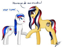 Size: 1600x1214 | Tagged: safe, artist:speed-chaser, derpibooru import, oc, oc only, oc:madeleine, oc:marussia, earth pony, pony, cyrillic, female, filly, france, french, mare, nation ponies, ponified, russia, russian, simple background, transparent background
