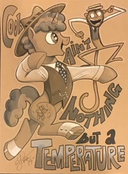 Size: 1184x1600 | Tagged: safe, artist:andypriceart, party favor, monkey, pony, unicorn, class of 3000, commission, monochrome, sepia