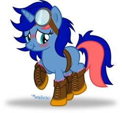 Size: 1280x1188 | Tagged: safe, artist:cyberapple456, derpibooru import, oc, oc only, oc:ryo, pony, belt, blushing, boots, goggles, lifted leg, shoes, slime, slimy, solo