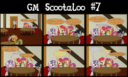 Size: 4800x2900 | Tagged: safe, artist:gm-scoots, derpibooru import, apple bloom, scootaloo, sweetie belle, oc, oc:countess blackstone, oc:feenie mcfeatherwing, oc:gold rush, breezie, vampire, comic:bleeding hearts, bard, breezie oc, cutie mark crusaders, dungeons and dragons, fantasy class, pen and paper rpg, ranger, rogue, rpg