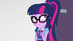 Size: 1920x1080 | Tagged: safe, derpibooru import, screencap, sci-twi, twilight sparkle, better together, equestria girls, rollercoaster of friendship, blushing, bowtie, cellphone, cute, embarrassed, female, geode of telekinesis, glasses, magical geodes, phone, ponytail, smartphone, solo, twiabetes