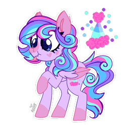 Size: 768x768 | Tagged: safe, artist:awoomarblesoda, oc, oc:anoni pop, pegasus, pony, female, magical lesbian spawn, mare, offspring, parent:pinkie pie, parent:rainbow dash, parents:pinkiedash, raised hoof, simple background, solo, tongue out, transparent background