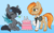 Size: 1384x861 | Tagged: safe, artist:sickly-sour, derpibooru import, oc, oc only, oc:parlay, oc:seachell, bat pony, earth pony, pony, bat pony oc, birthday, birthday cake, cake, celebration, chest fluff, clothes, female, flower, flower in hair, food, freckles, mare, necktie, party horn, unshorn fetlocks, vest