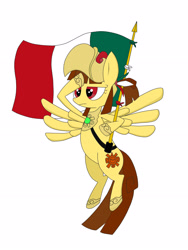 Size: 2448x3264 | Tagged: artist needed, safe, derpibooru import, oc, oc:tailcoatl, pegasus, pony, aztec, female, hoof shoes, mare, mexico, my little pony, nation ponies, ponified, rainbow dash salutes, salute, simple background, solo, spread wings, white background, wings