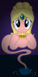 Size: 6400x12800 | Tagged: safe, artist:parclytaxel, oc, oc only, oc:saffron showers, earth pony, genie pony, pony, .svg available, absurd resolution, bindi, candle, deepavali, diwali, diya, female, flower, gem, genie, holiday, hoof hold, india, lamp, looking at you, lotus (flower), mare, monster mare, project saffron, project seaponycon, smiling, solo, vector, water