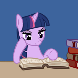 Size: 500x500 | Tagged: safe, artist:apzzang, twilight sparkle, pony, blue background, book, cute, female, mare, pixiv, reading, simple background, solo, twiabetes