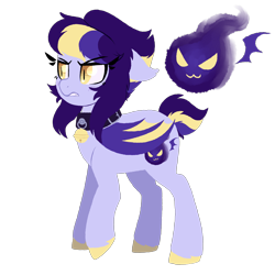 Size: 3500x3500 | Tagged: safe, artist:billygraze, oc, oc only, oc:rapid shadow, bat pony, bat wings, bell, collar, colored hooves, ear fluff, female, floppy ears, folded wings, mare, simple background, slit eyes, solo, transparent background, wings