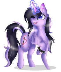 Size: 2439x2888 | Tagged: safe, artist:tomboygirl45, oc, oc:chia seed, pony, unicorn, female, magic, mare, one eye closed, palindrome get, simple background, solo, spiked wristband, white background, wristband