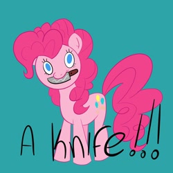 Size: 1772x1772 | Tagged: safe, artist:amynewblue, pinkie pie, earth pony, pony, joke, knife, meme, solo