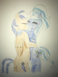 Size: 3024x4032 | Tagged: safe, artist:carlos324, sugarcoat, oc, oc:carlos, oc:lightning burn, earth pony, pegasus, pony, bipedal, canon x oc, equestria girls ponified, hugs and kisses, my little pony, pegasus oc, ponified, shipping, standing