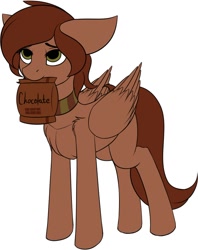 Size: 1096x1385 | Tagged: safe, artist:crash9902, derpibooru import, oc, oc only, oc:ritter, pegasus, pony, blank flank, chocolate, choker, floppy ears, food, mouth hold, rcf community, simple background, solo, white background