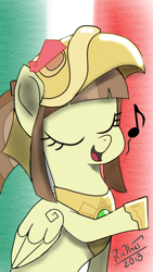 Size: 720x1280 | Tagged: safe, artist:richartspark, derpibooru import, oc, oc only, oc:tailcoatl, pegasus, pony, mask, mexico, music notes, singing, solo