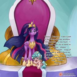 Size: 2000x2000 | Tagged: safe, artist:smudge proof, cozy glow, princess twilight 2.0, twilight sparkle, twilight sparkle (alicorn), alicorn, pony, the ending of the end, the last problem, a better ending for cozy, crying, empathy, guilt, older, older twilight, patreon, scared