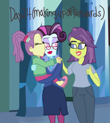 Size: 1500x1671 | Tagged: safe, artist:ktd1993, lily pad (equestria girls), principal abacus cinch, victoria, equestria girls, 30 day otp challenge, cinchtoria, female, kiss on the cheek, kissing, lesbian, making up, thumbs up