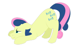 Size: 3000x1956 | Tagged: safe, alternate version, artist:alltimemine, derpibooru import, bon bon, sweetie drops, earth pony, pony, cutie mark, face down ass up, female, floppy ears, inkscape, lineless, mare, profile, simple background, smiling, solo, transparent background, vector