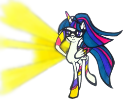 Size: 665x537 | Tagged: safe, artist:mysteriousshine, sci-twi, twilight sparkle, twilight sparkle (alicorn), alicorn, pony, female, glasses, mare, rainbow power, salute, simple background, solo, traditional art, white background