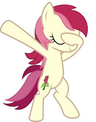 Size: 813x1024 | Tagged: safe, artist:uigsyvigvusy, artist:wissle, derpibooru import, roseluck, earth pony, pony, bipedal, covering eyes, cute, cuteluck, dab, eyes closed, facehoof, female, mare, simple background, smiling, solo, trace, transparent background, vector