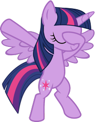 Size: 813x1012 | Tagged: safe, artist:uigsyvigvusy, artist:wissle, derpibooru import, twilight sparkle, twilight sparkle (alicorn), alicorn, pony, bipedal, covering eyes, cute, dab, eyes closed, facehoof, female, mare, simple background, smiling, solo, spread wings, trace, transparent background, twiabetes, vector, wings