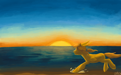 Size: 2000x1236 | Tagged: safe, artist:sunnytp, derpibooru import, pegasus, pony, link, male, ocean, ponies of the wild, ponified, running, solo, stallion, sunset, the legend of zelda, the legend of zelda: breath of the wild