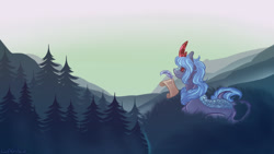 Size: 1280x720 | Tagged: safe, artist:luna dave, oc, oc only, kirin, pony, female, leonine tail, mare, scenery, solo