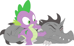 Size: 3561x2203 | Tagged: safe, artist:porygon2z, derpibooru import, spike, oc, oc:draco axel, dragon, sleeping, waking up