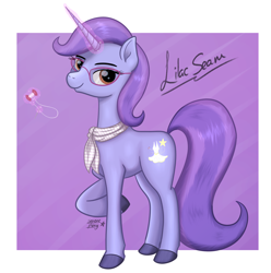 Size: 1518x1528 | Tagged: safe, alternate version, artist:serenepony, oc, oc only, oc:lilac seam, pony, saddle arabian, unicorn, clothes, digital art, female, glasses, looking at you, magic, mare, needle, scarf, simple background, solo, string, thread, unshorn fetlocks