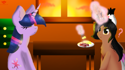 Size: 1500x842 | Tagged: safe, artist:xgalacticxstudios18x, twilight sparkle, oc, alicorn, pony, unicorn, alicorn oc, breakfast, sunrise