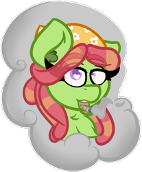 Size: 1200x1446 | Tagged: safe, artist:theawkwarddork, tree hugger, earth pony, pony, drugs, heart eyes, marijuana, simple background, smoke, solo, sticker, transparent background, tree stoner, wingding eyes