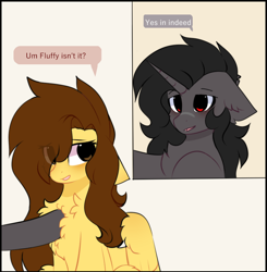 Size: 984x1005 | Tagged: safe, artist:little-sketches, oc, oc only, oc:butterfly shy, pegasus, pony, unicorn, chest fluff, female, mare