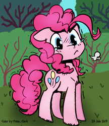 Size: 544x630 | Tagged: safe, artist:princeclark, artist:xieril, color edit, edit, pinkie pie, earth pony, pony, :<, chest fluff, colored, cute, diapinkes, female, floppy ears, mare, solo, teary eyes, visible breath