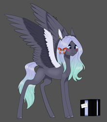 Size: 2300x2608 | Tagged: safe, artist:moonwolf96, derpibooru import, oc, oc:purple grim, pegasus, pony, box, female, gray background, mare, simple background, solo