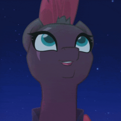 Size: 600x600 | Tagged: safe, derpibooru import, screencap, fizzlepop berrytwist, tempest shadow, pony, unicorn, my little pony: the movie, animated, armor, beautiful, broken horn, cracked horn, cropped, cute, daaaaaaaaaaaw, eye scar, female, gif, happy, happy ending, mare, mohawk, pretty, scar, smiling, solo, tempestbetes, when she smiles